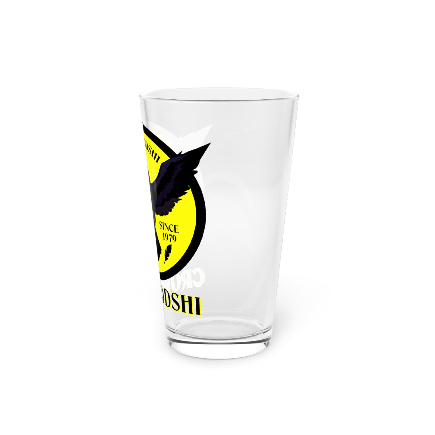 Yellow Logo Crowgodshi Pint Glass, 16oz