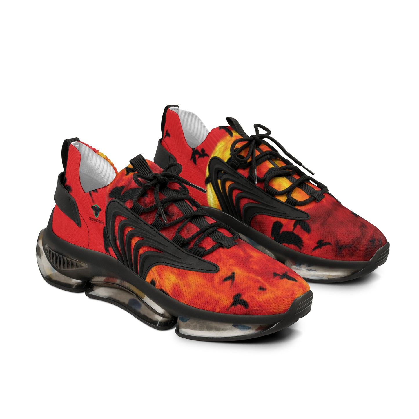 Crowgodshi Fire Storm Mesh Sneakers with Artistic Bird Print