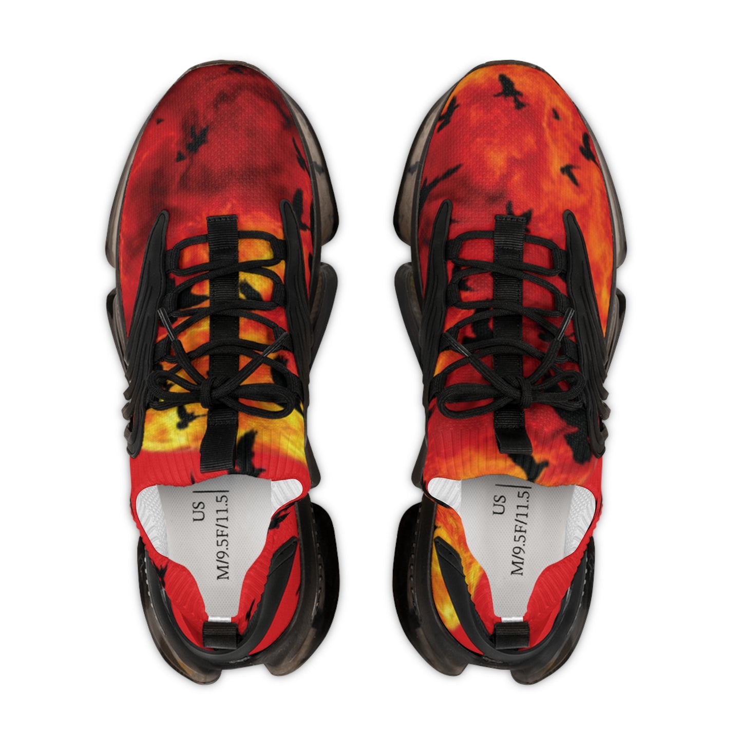 Crowgodshi Fire Storm Mesh Sneakers with Artistic Bird Print