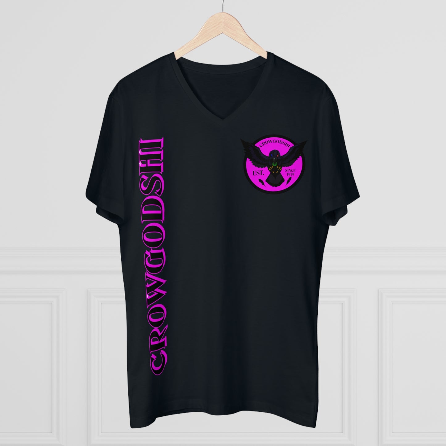 Crowgodshi Designer First Generation Men’s Presenter V-neck, PINK LOGO