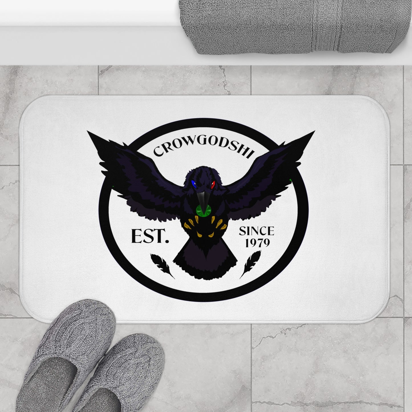 Crowgodshi First Generation Bath Mat, WHITE LOGO