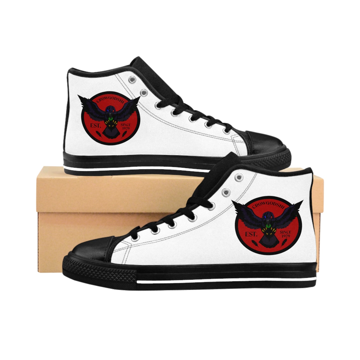 Crowgodshi 2nd Gen. High-Tops, White on White w/ BURGUNDY LOGO