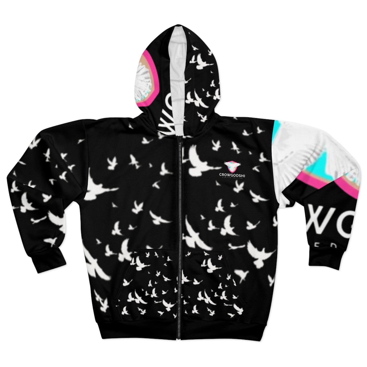 Crowgodshi King  Bird Print Zip Hoodie - Stylish & Comfortable Outerwear for Nature Lovers