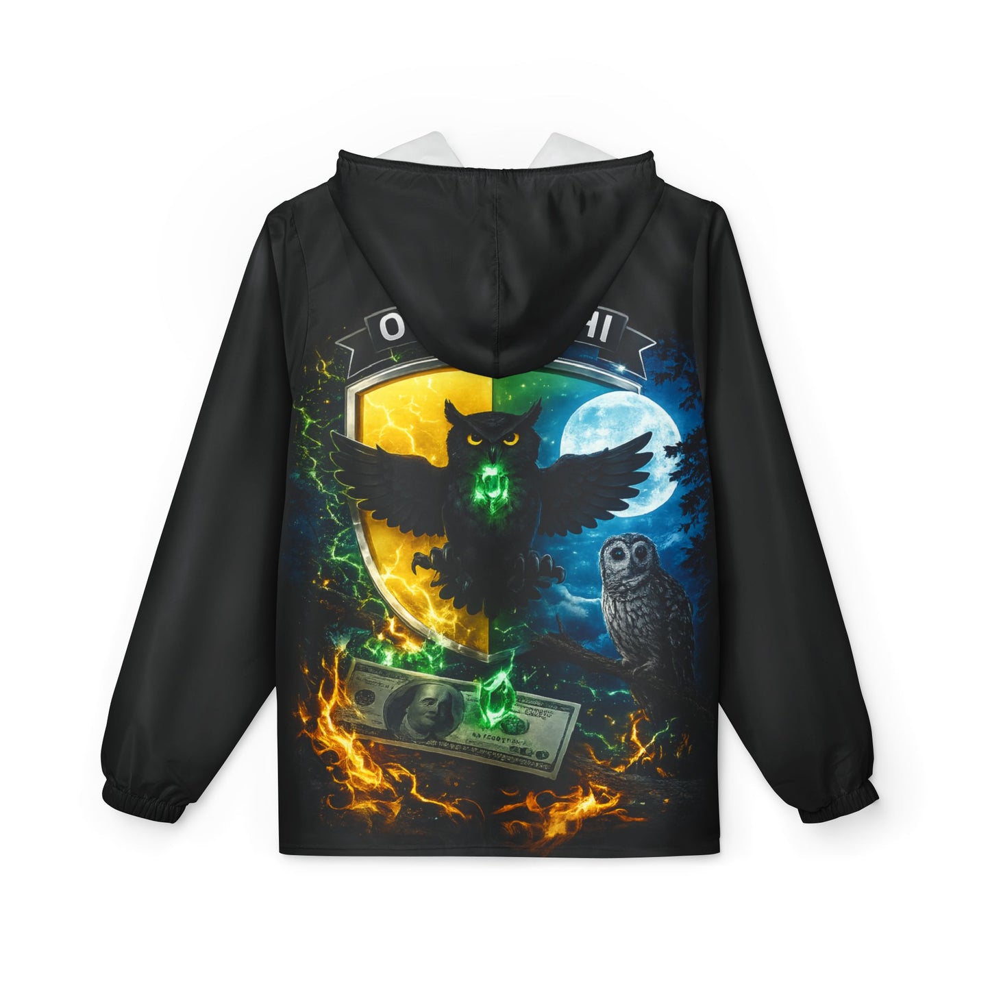 Owlgodshi Crest Windbreaker Jacket – Night Forest Magic AOP