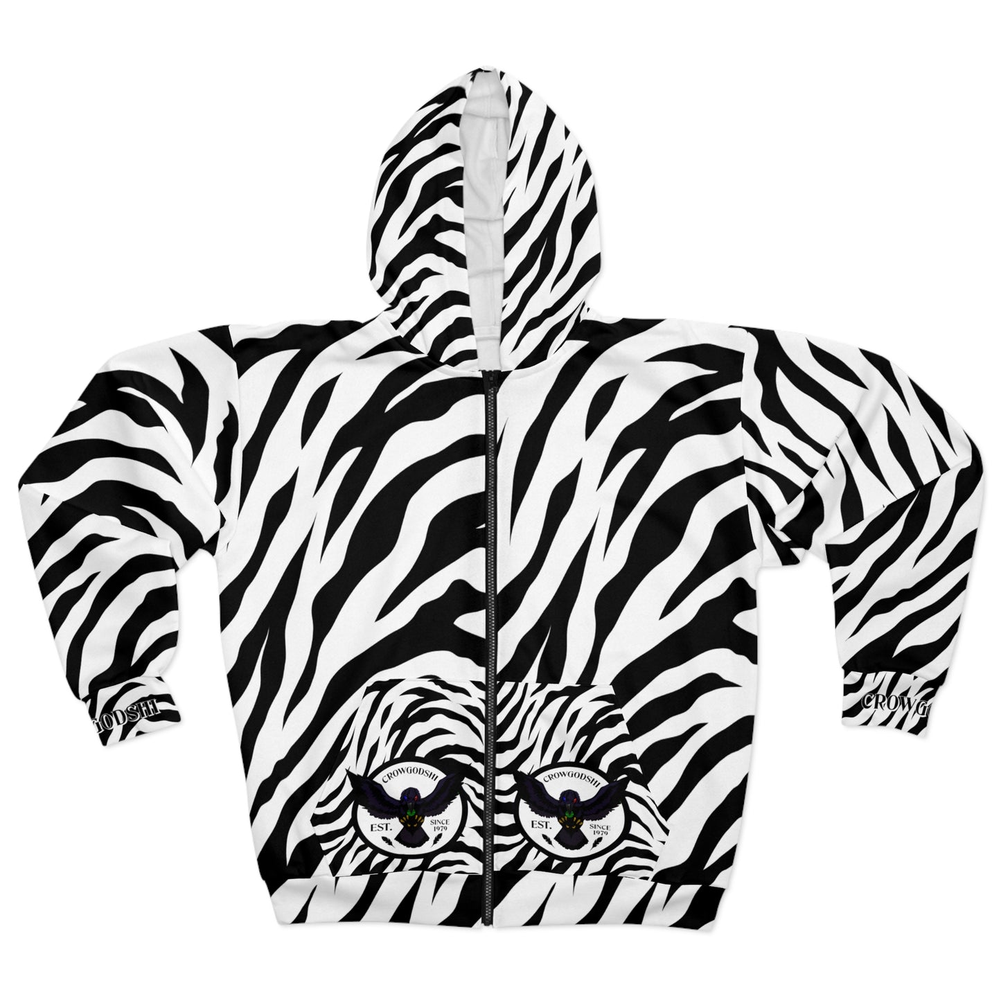 Crowgodshi Designer White Tiger Zipped Hoodie