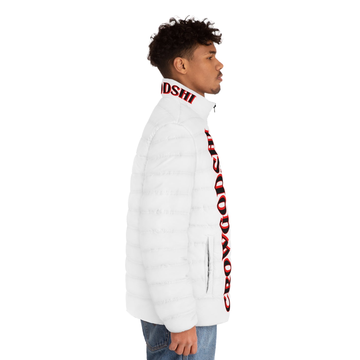 Men's CROWGODSHI 2nd GEN Puffer Jacket, WHITE W/ RED LOGO