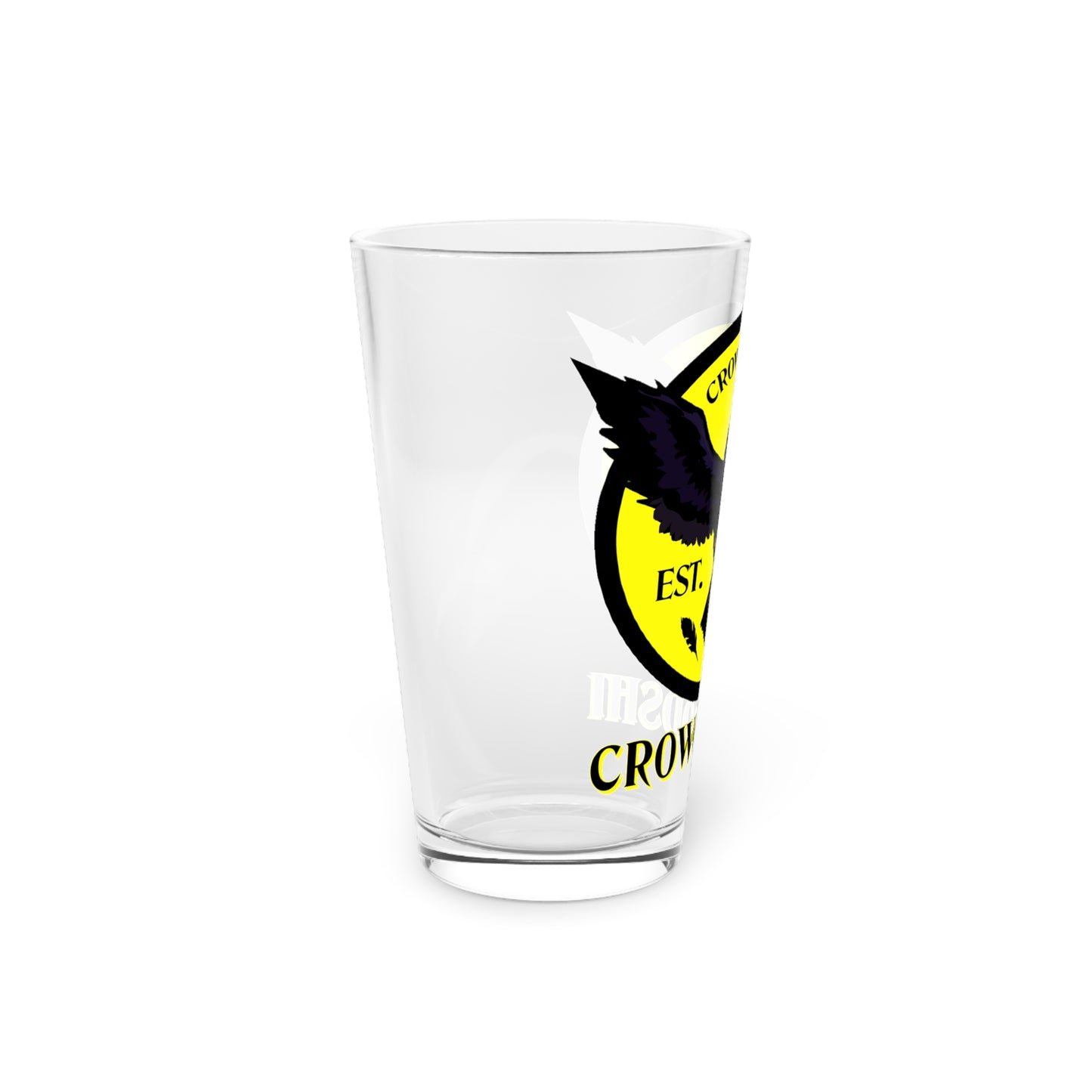 Yellow Logo Crowgodshi Pint Glass, 16oz