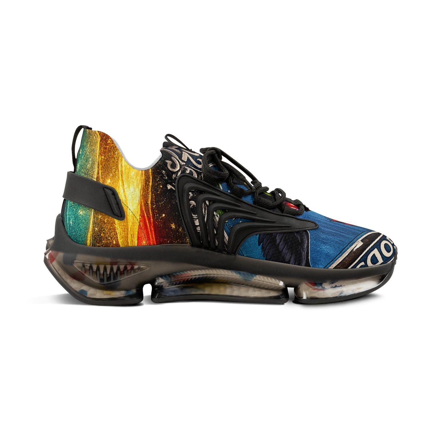 Crowgodshi 252 Mesh Sneakers — Bold Multicolor Athletic Shoes with Graphic Panel Design