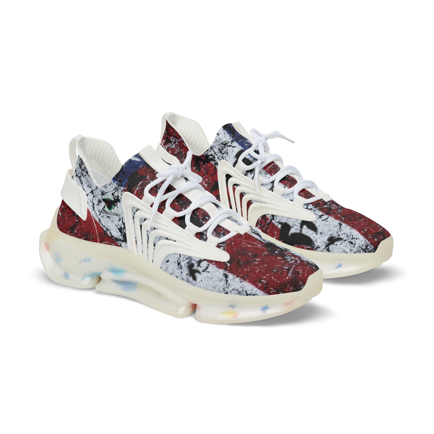 Crowgodshi  1775 Mesh Sneakers with Artistic Bird Print