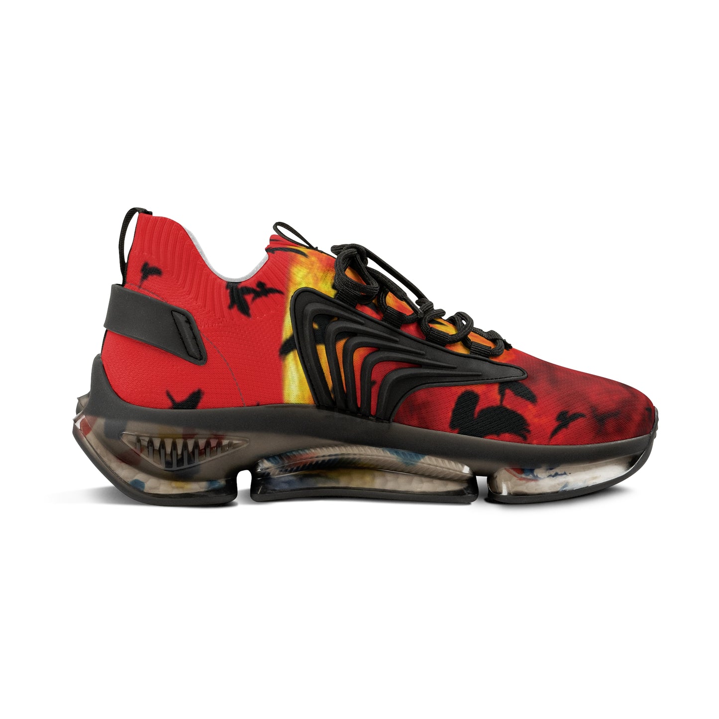 Crowgodshi Fire Storm Mesh Sneakers with Artistic Bird Print
