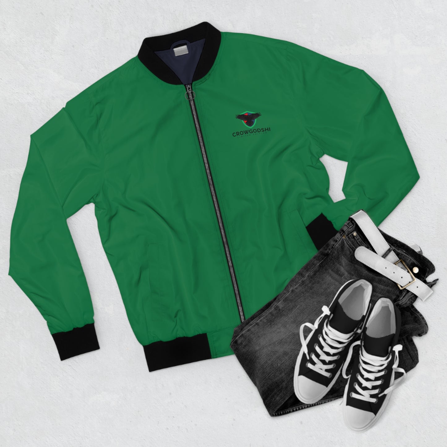 Men's Limited Edition Bomber Jacket - Stylish Green Design with Crow Emblem