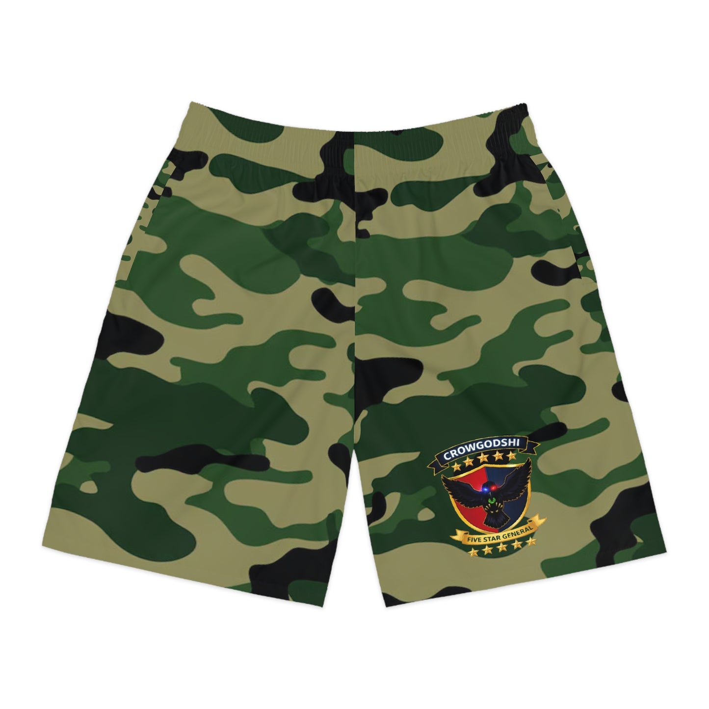 Crowgodshi Camo Tactical Jogger Shorts — Military Patch Graphic