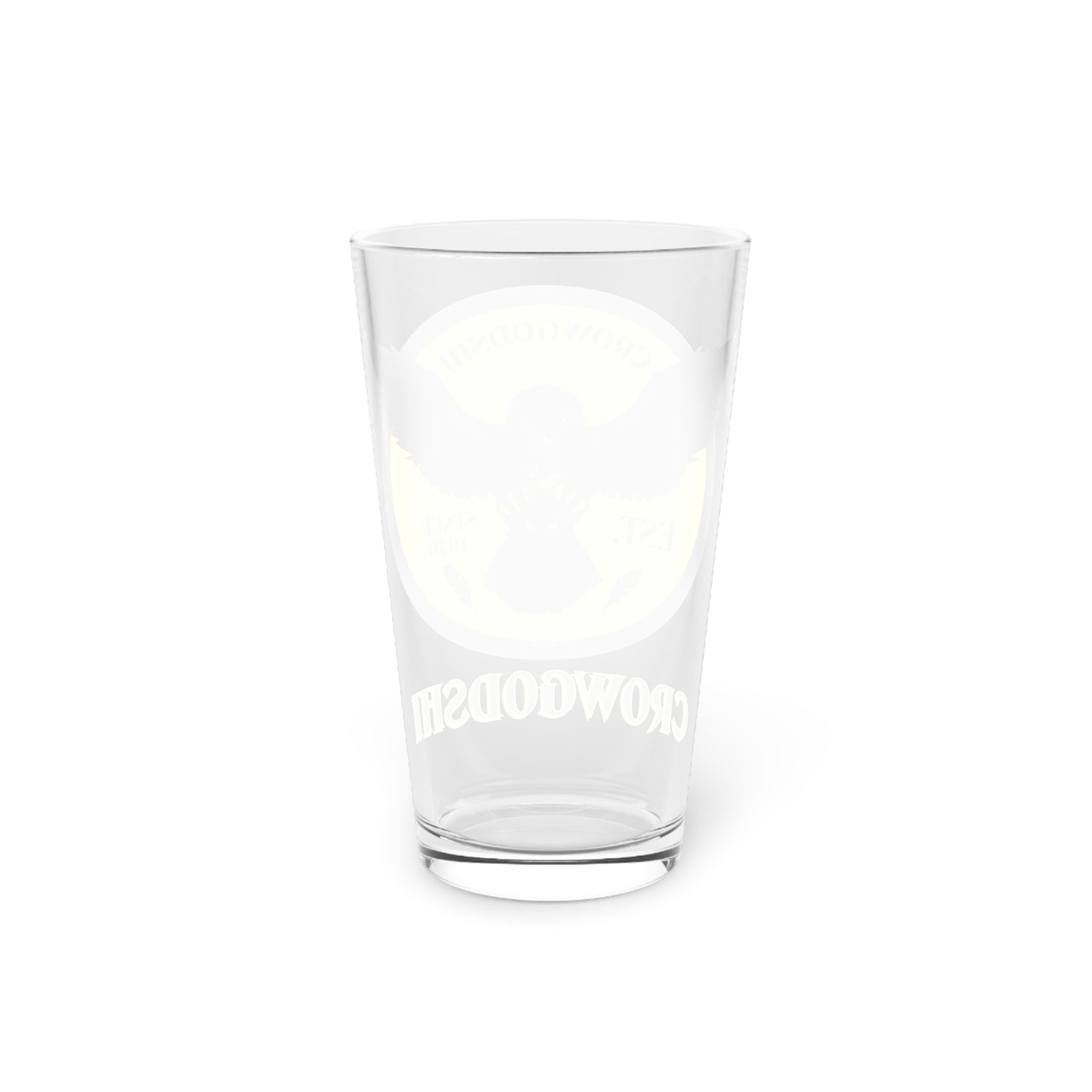 Yellow Logo Crowgodshi Pint Glass, 16oz