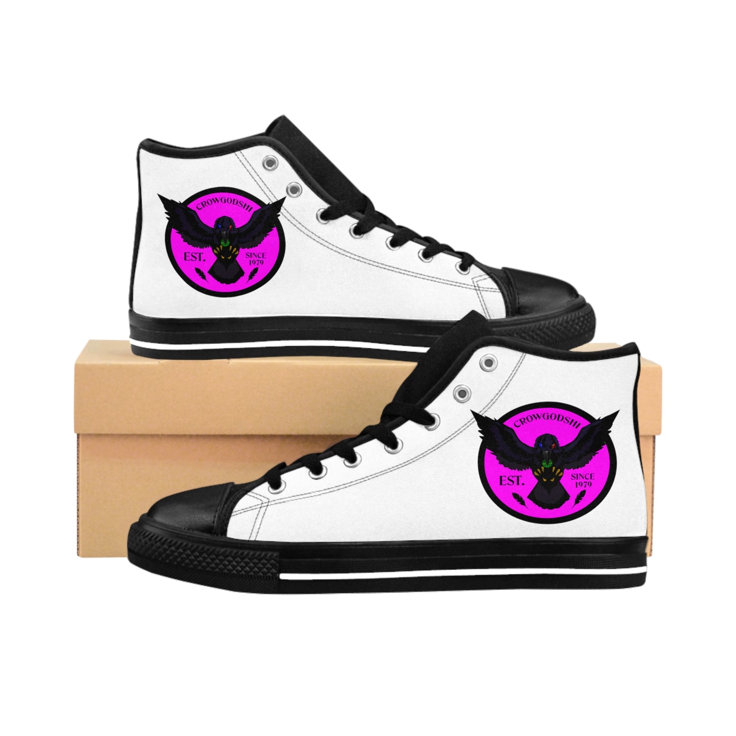 Crowgodshi 2nd Gen. High-Tops, White on White w/ PINK LOGO