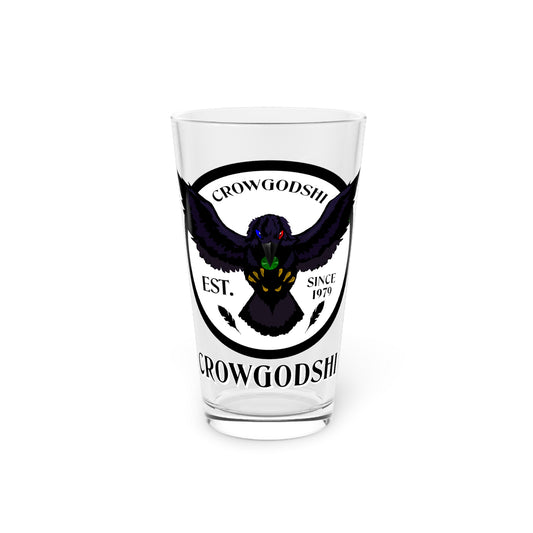 White Logo Crowgodshi Pint Glass, 16oz