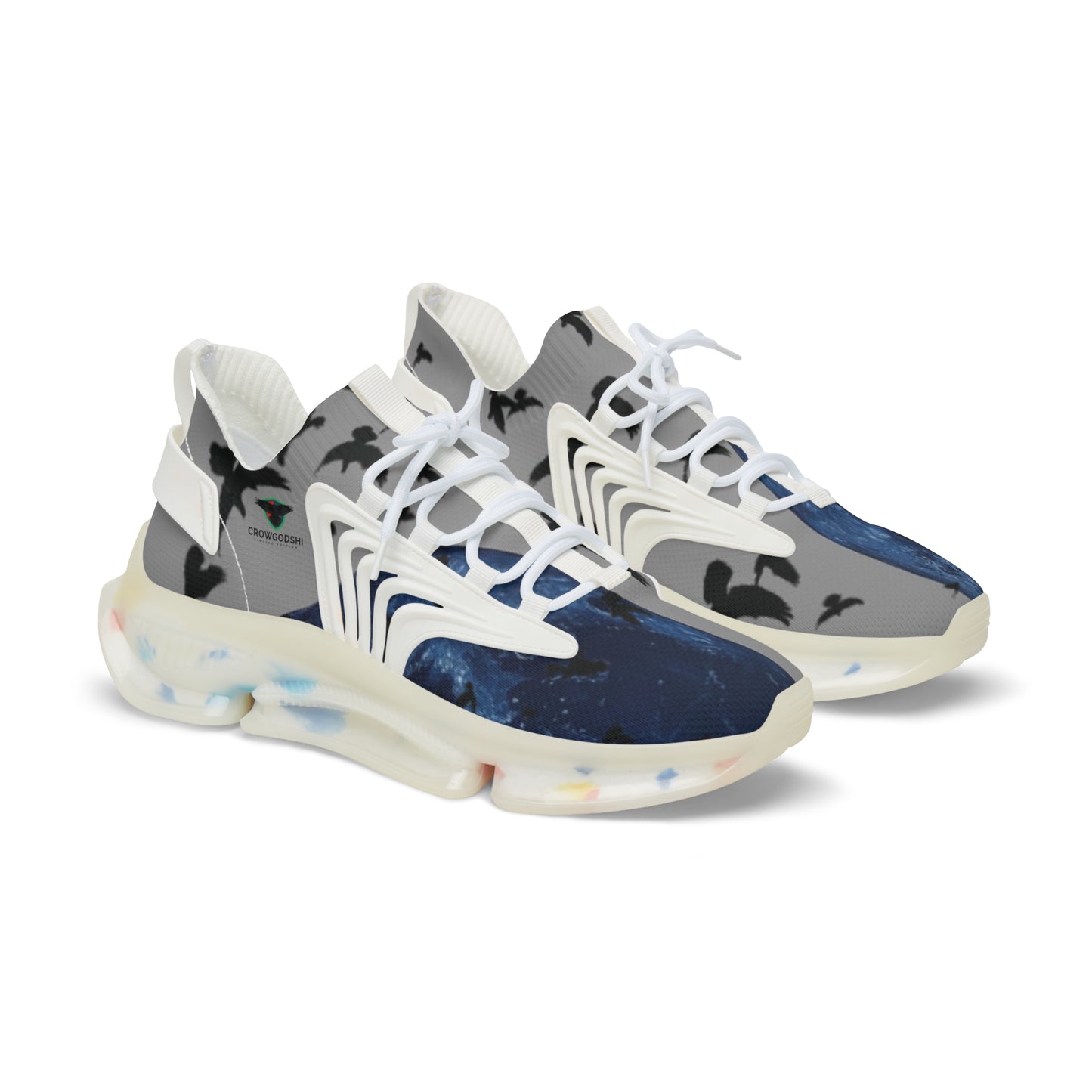 Crowgodshi Mesh Sneakers with Artistic Bird Print