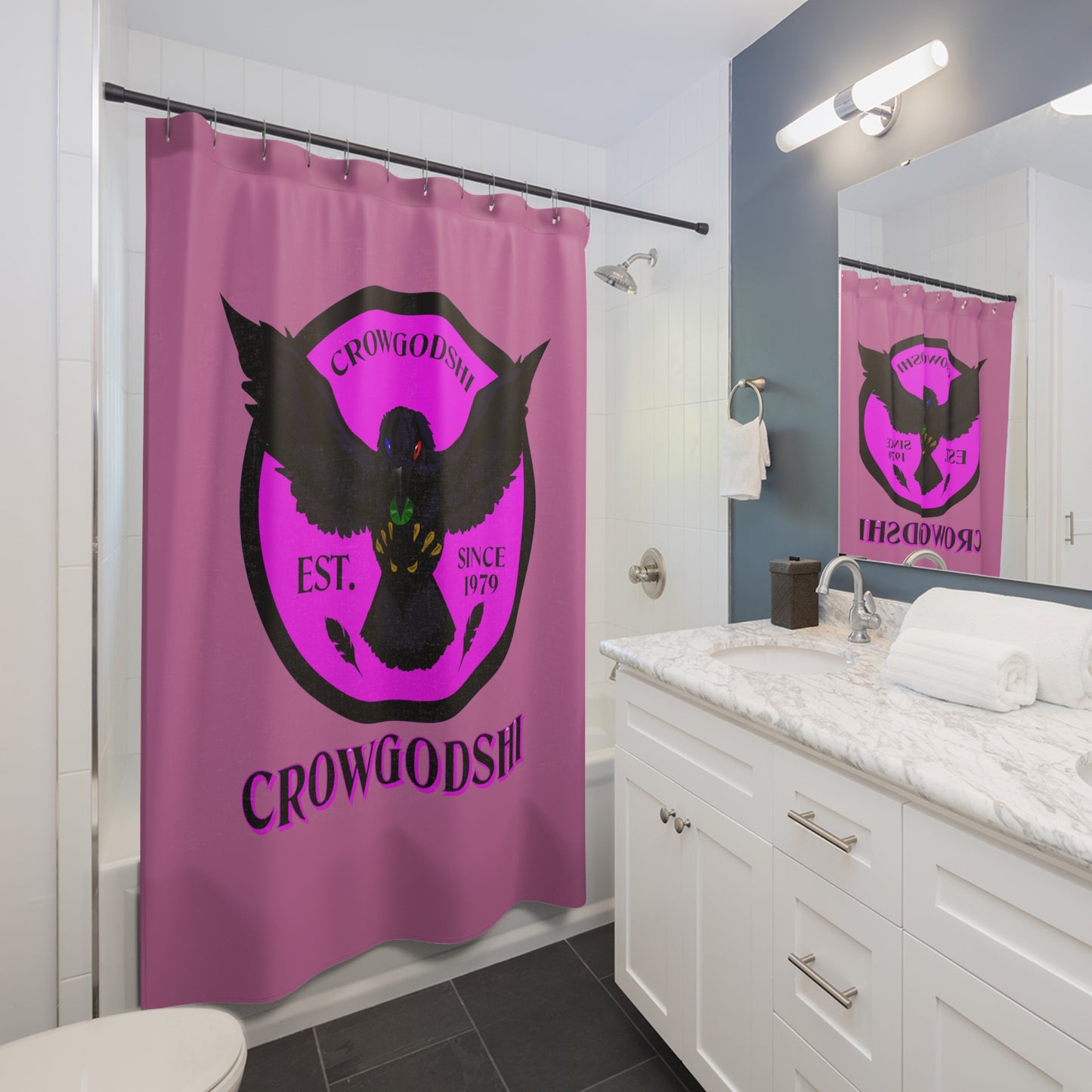 Crowgodshi First Generation Shower Curtain, PINK LOGO