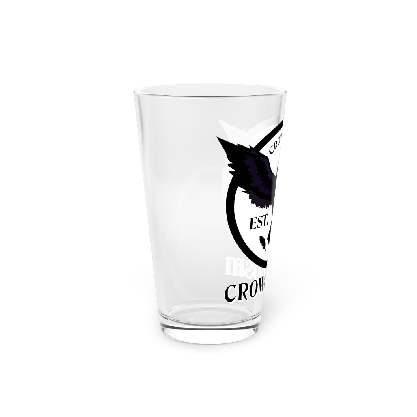 White Logo Crowgodshi Pint Glass, 16oz