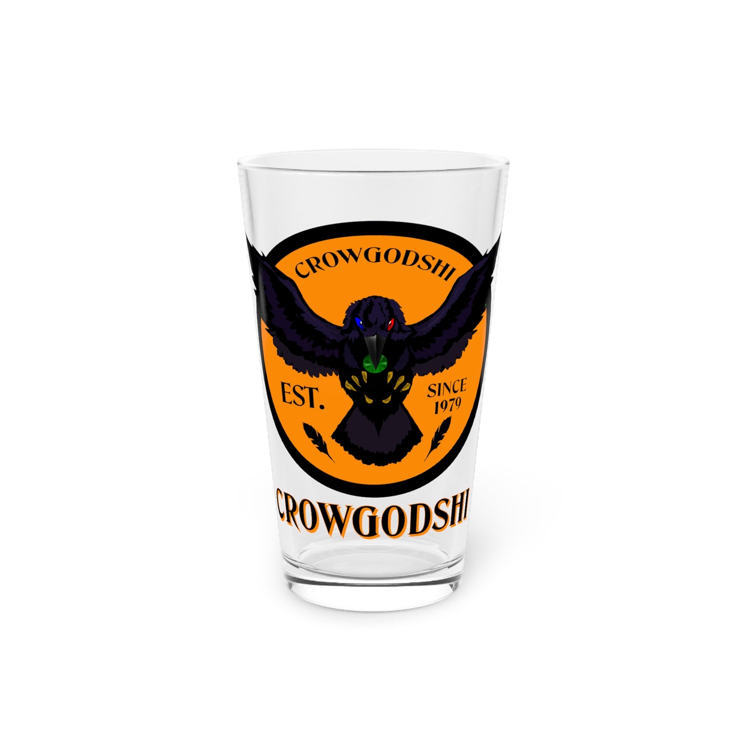 Orange Logo Crowgodshi Pint Glass, 16oz