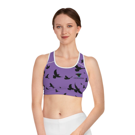 Purple Bird Print Sports Bra - Fitness & Activewear for Nature Lovers