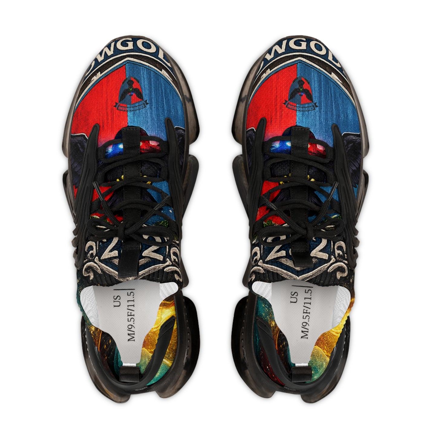 Crowgodshi 252 Mesh Sneakers — Bold Multicolor Athletic Shoes with Graphic Panel Design