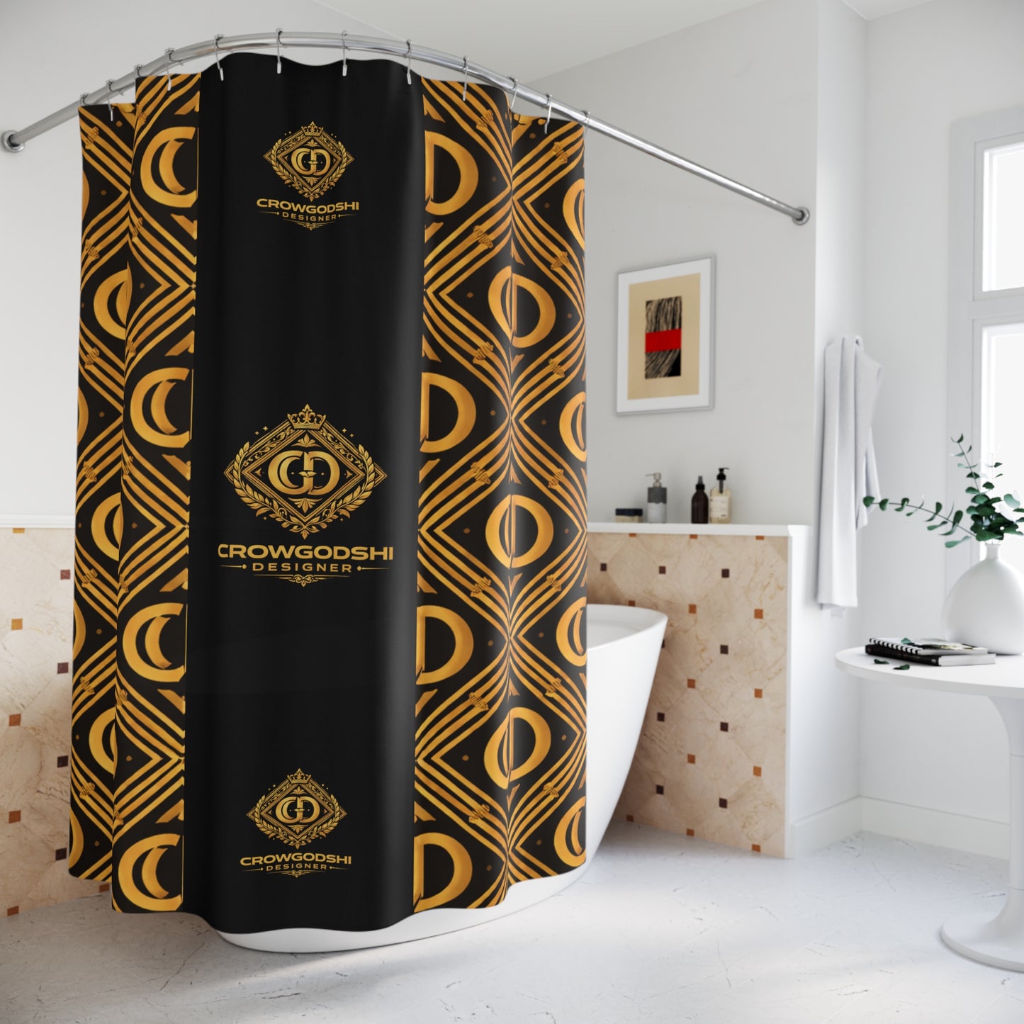 Crowgodshi Designer Shower Curtain – Elegant Geometric Bathroom Decor