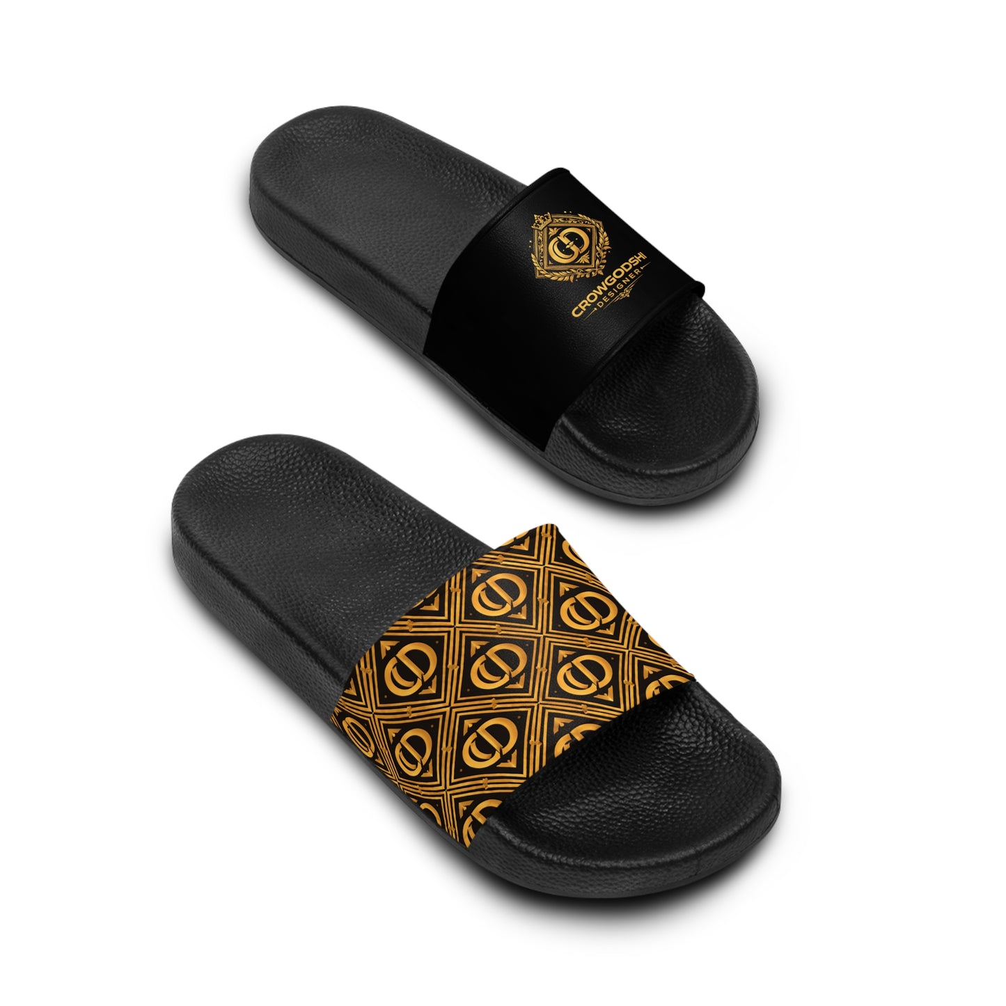 Crowgodshi Designer  Women's Luxury Black Pool Slides