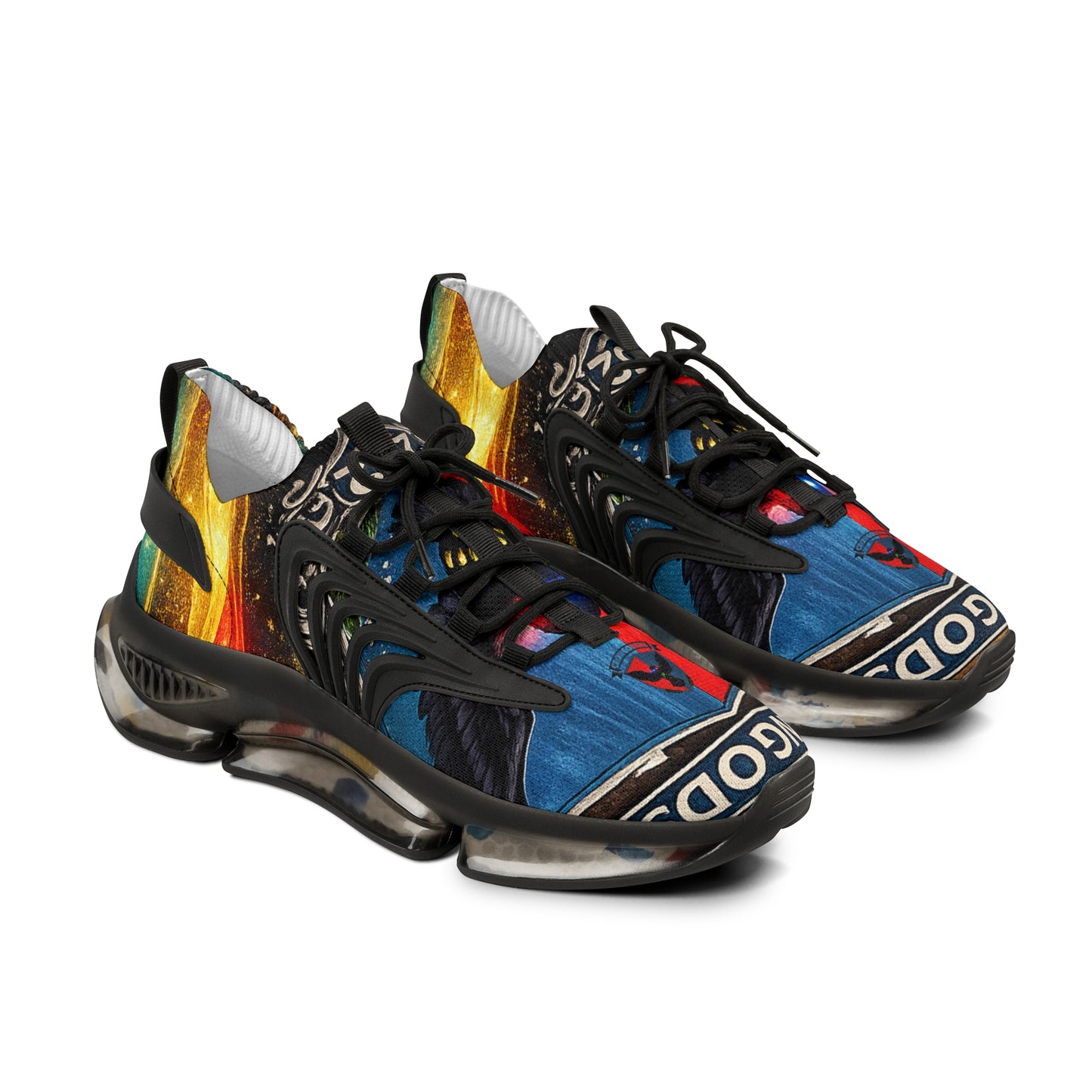 Crowgodshi 252 Mesh Sneakers — Bold Multicolor Athletic Shoes with Graphic Panel Design