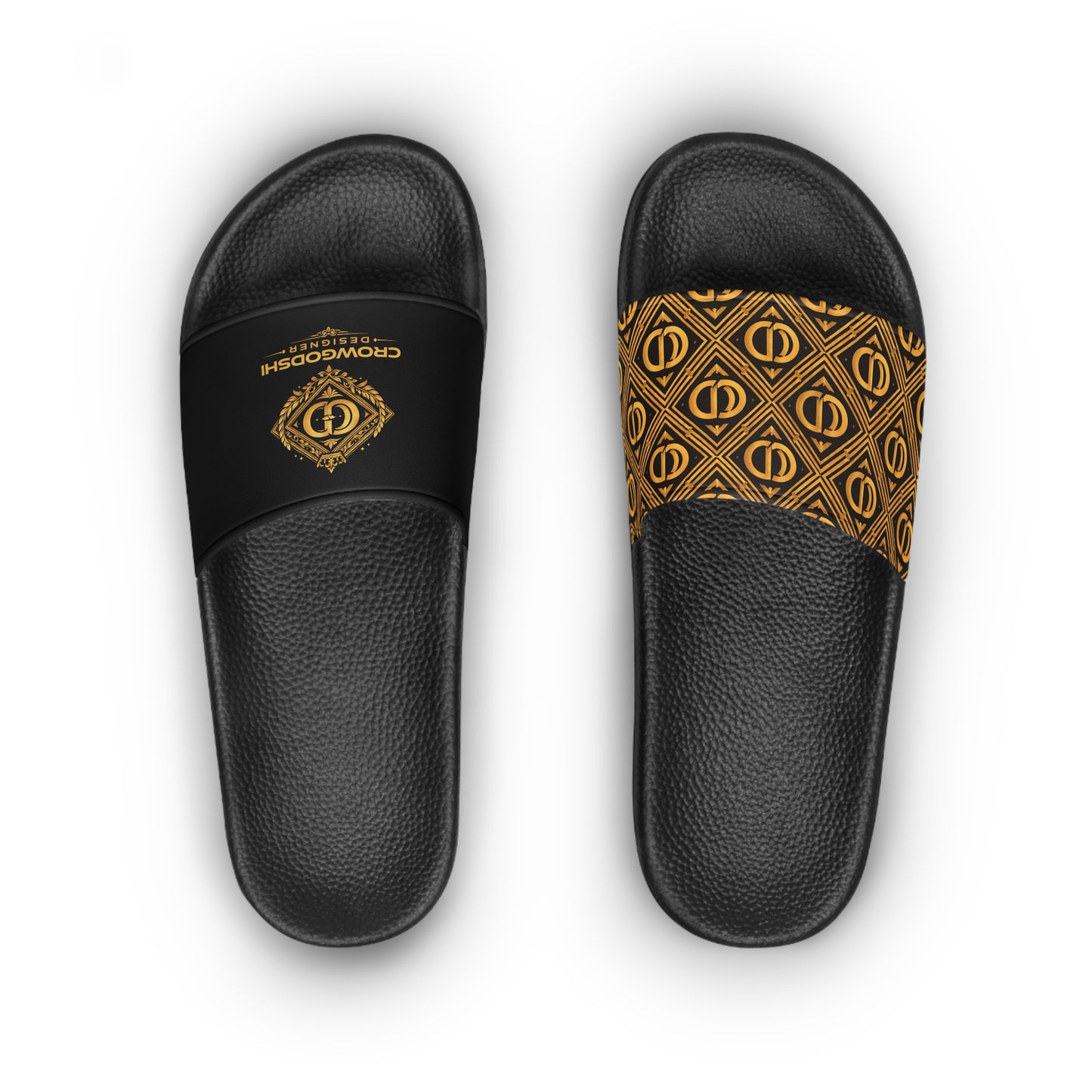 Crowgodshi Designer  Women's Luxury Black Pool Slides