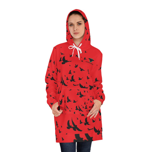 Women's Hoodie Dress with Stylish Bird Print - Cozy and Trendy for Everyday Wear