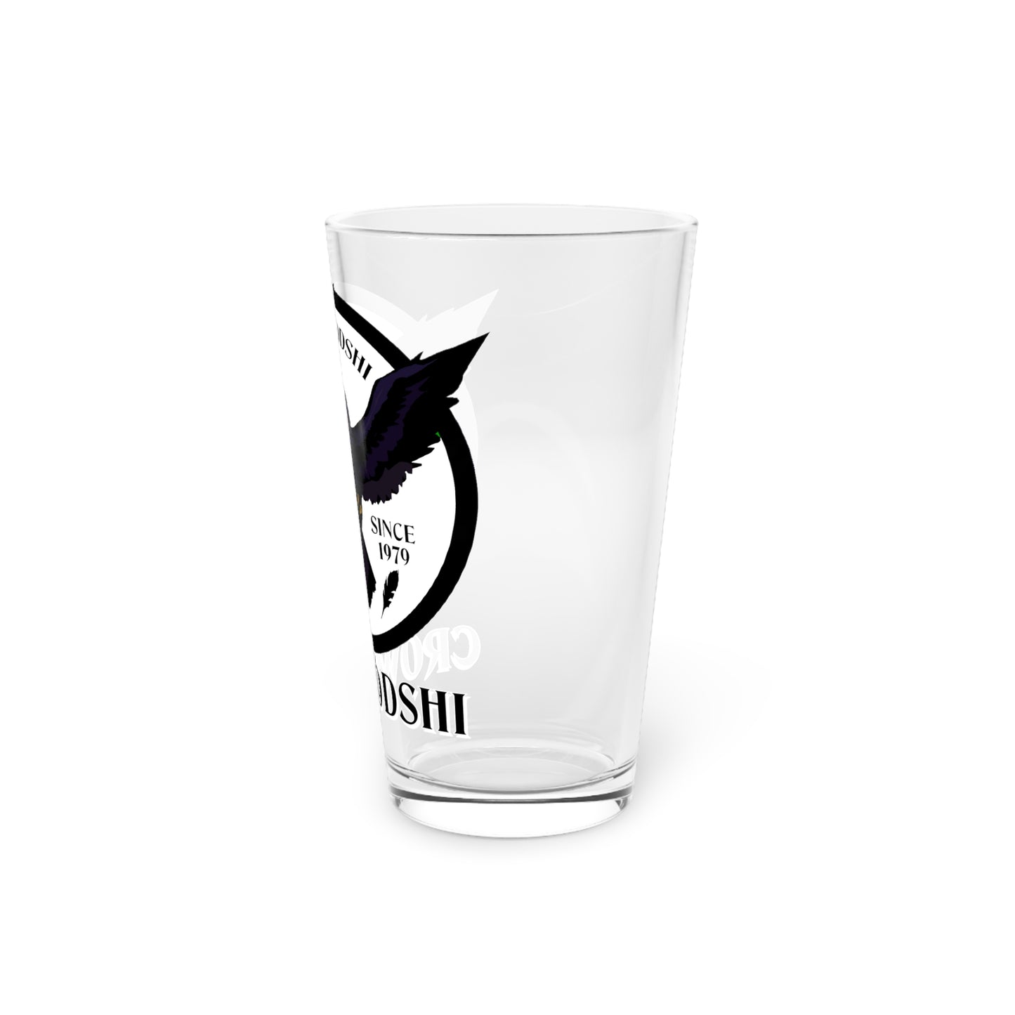 White Logo Crowgodshi Pint Glass, 16oz