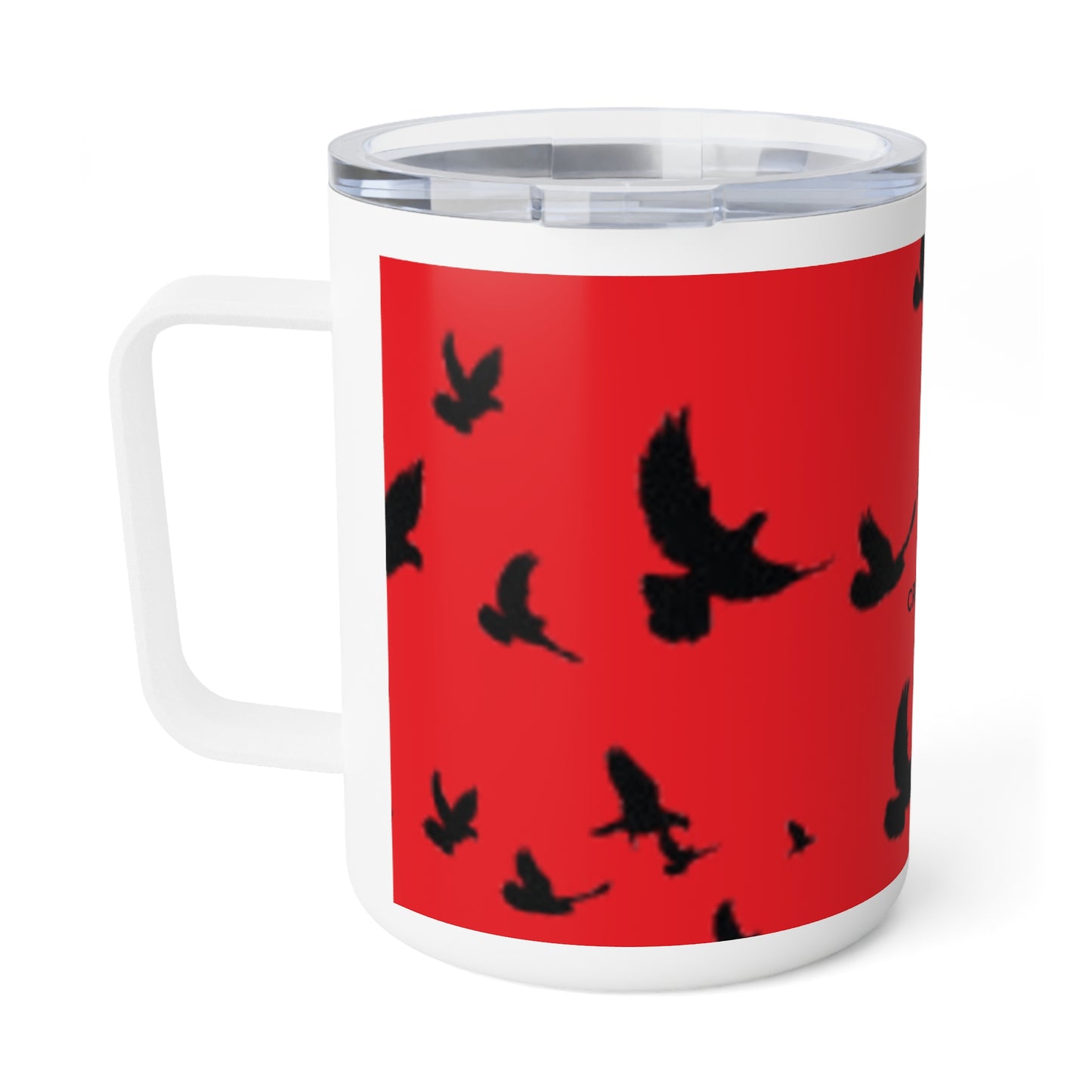 Red Insulated Coffee Mug with Crow Design | 10oz Limited Edition