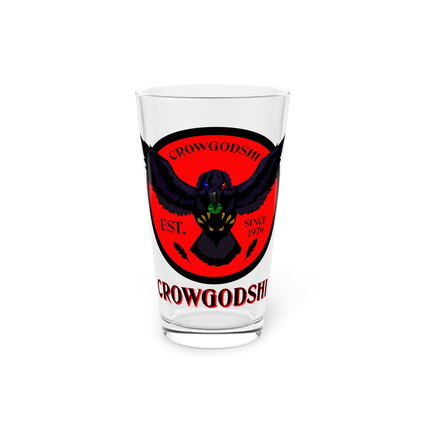 Red Logo Crowgodshi Pint Glass, 16oz