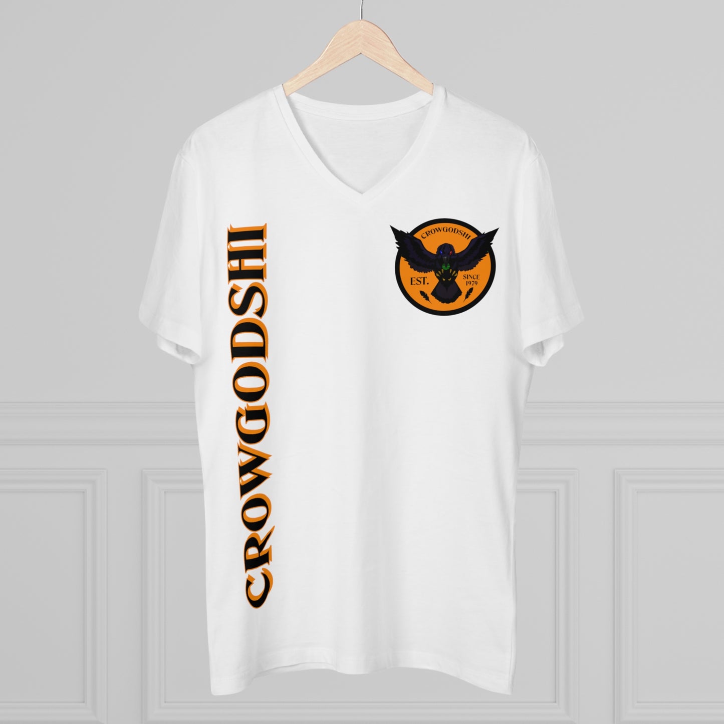 Crowgodshi Designer First Generation Men’s Presenter V-neck, ORANGE LOGO