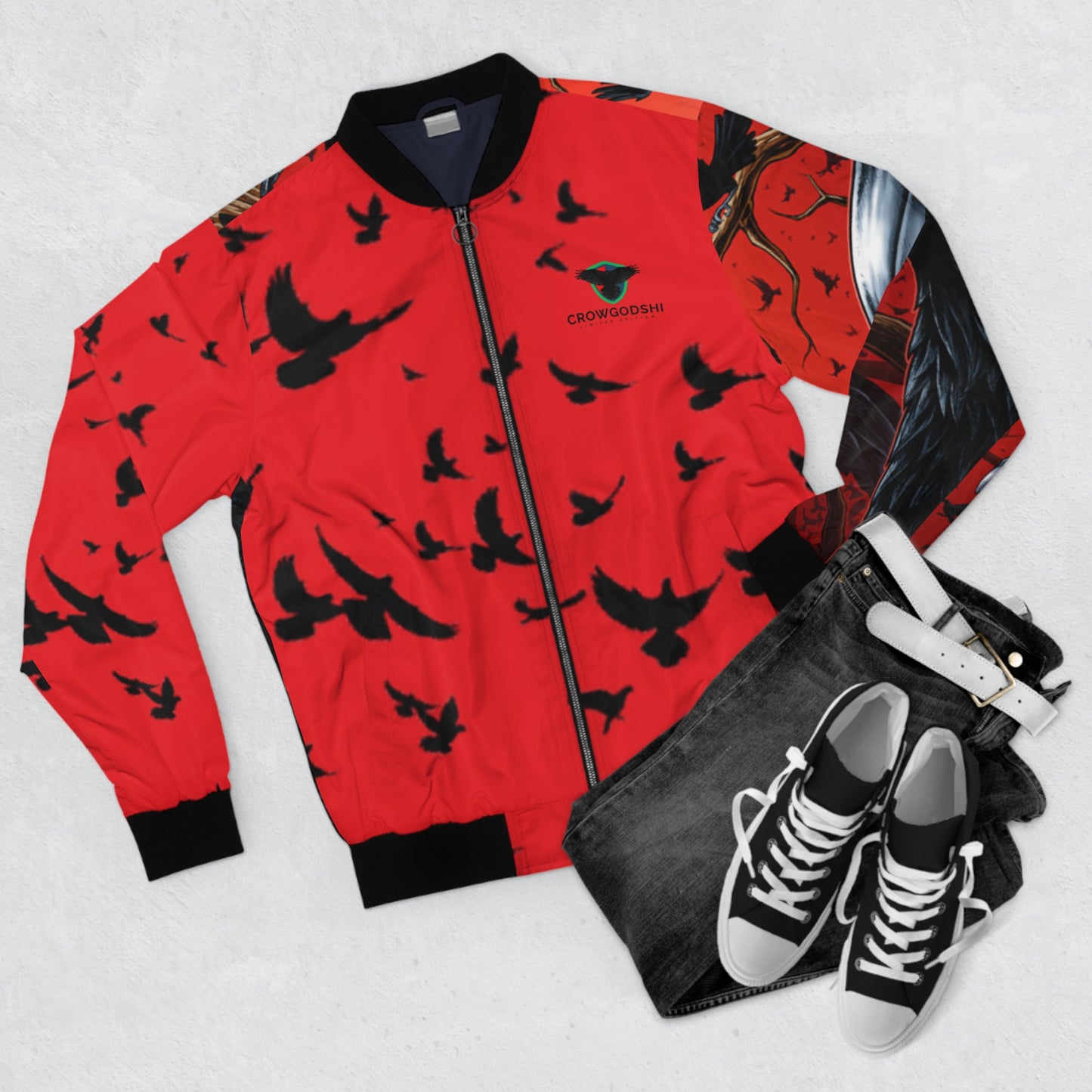 Limited Edition Men's Bomber Jacket with Crow World Design