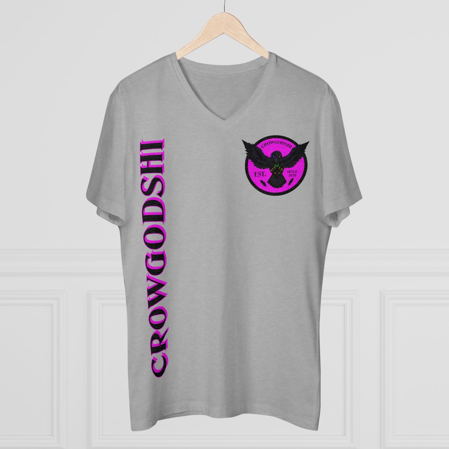 Crowgodshi Designer First Generation Men’s Presenter V-neck, PINK LOGO