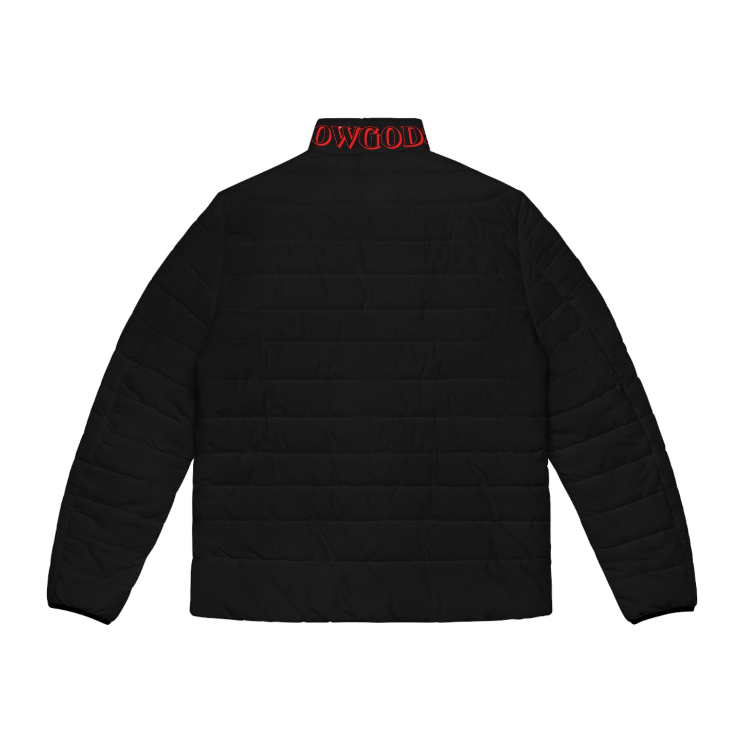CROWGODSHI 2nd GEN Puffer Jacket, BLACK W/ RED LOGO