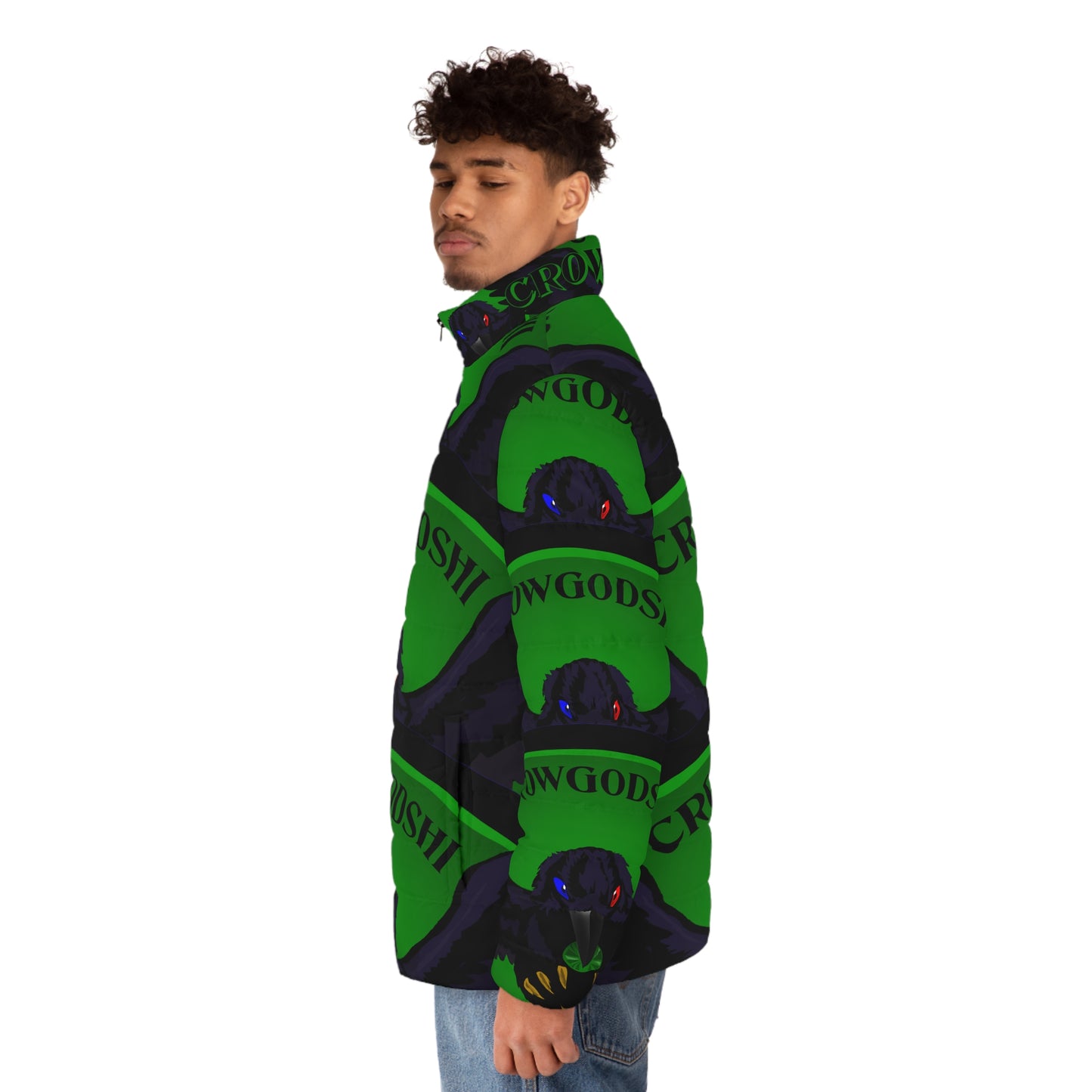 Men's Special Edition Crowgodshi Puffer Jacket, GREEN LOGO