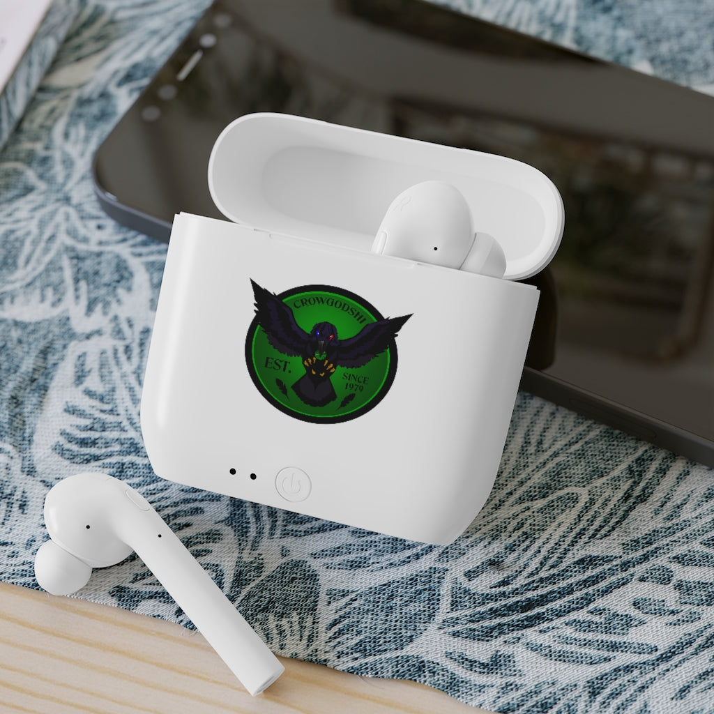 Crowgodshi Designer Essos Wireless Earbuds, GREEN LOGO