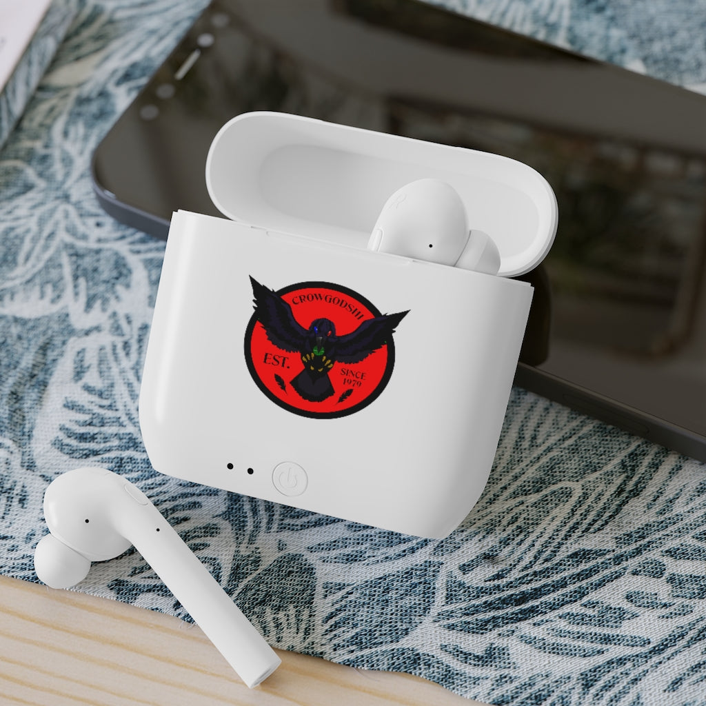 Crowgodshi Designer Essos Wireless Earbuds, RED LOGO