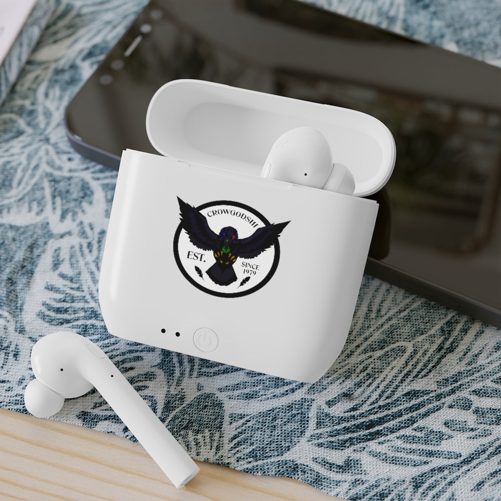 Crowgodshi Designer Essos Wireless Earbuds, WHITE LOGO