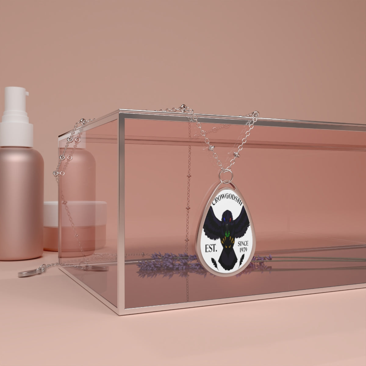 Crowgodshi Designer Oval Necklace, WHITE