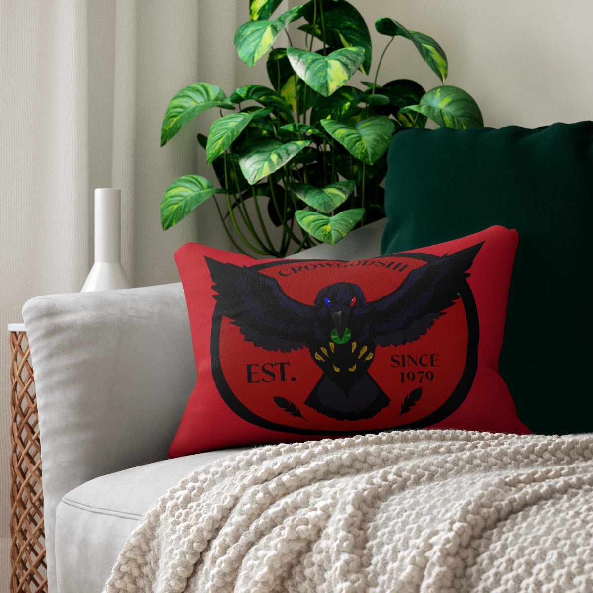 Crowgodshi First Generation Lumbar Pillow, BURGUNDY LOGO