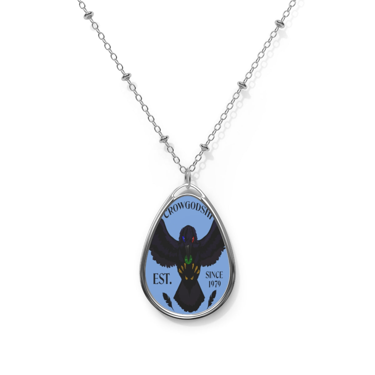 Crowgodshi Designer Oval Necklace, CAROLINA BLUE