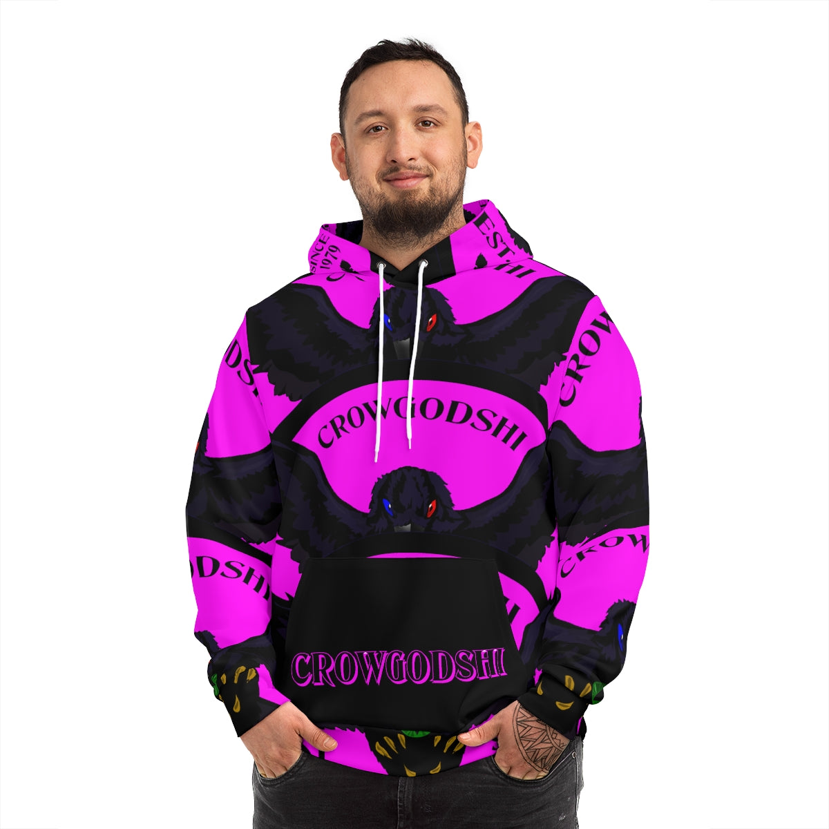 Special Edition Crowgodshi Designer Hoodie, PINK LOGO