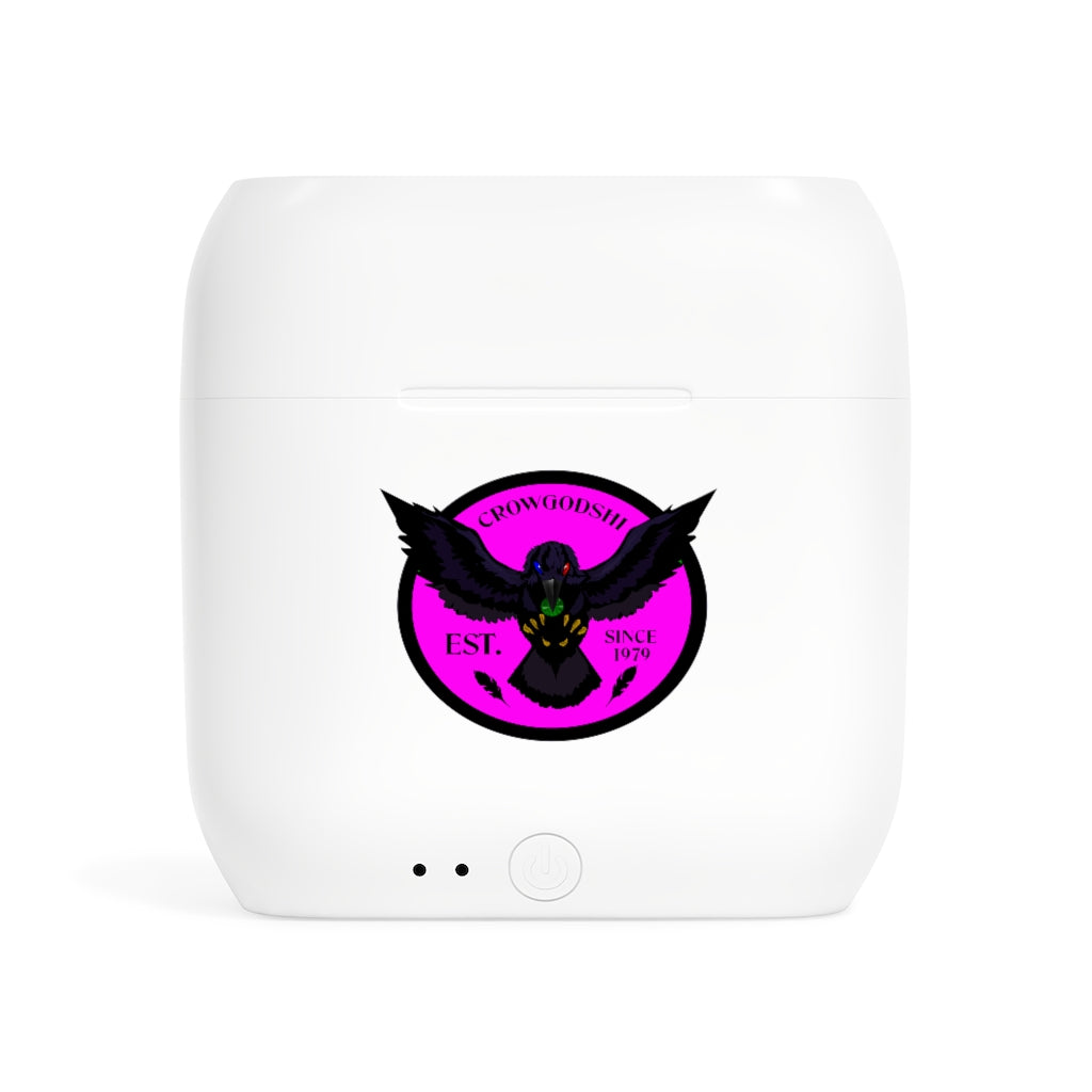 Crowgodshi Designer Essos Wireless Earbuds, PINK LOGO