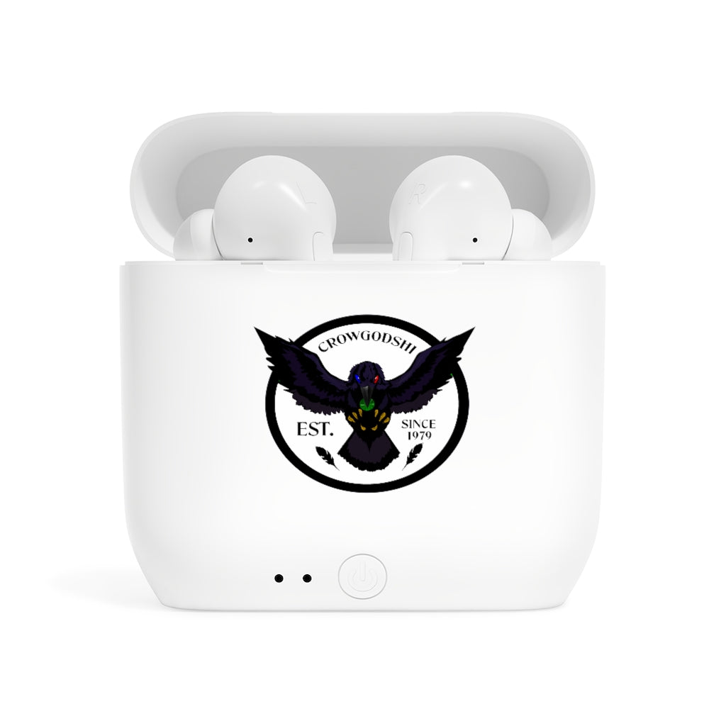 Crowgodshi Designer Essos Wireless Earbuds, WHITE LOGO